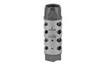 ODIN 7.62 ATLAS COMPENSATOR silver and black front view with rows of side ports