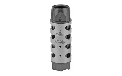 ODIN 7.62 ATLAS COMPENSATOR silver and black front view with rows of side ports