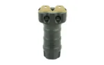 TangoDown TANGO DWN SHORT VERTICAL GRIP BLK, green grip in front view with tan mounting top