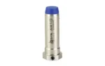 ODIN ADJUSTABLE BUFFER AR10 silver buffer with blue cap, upright front view