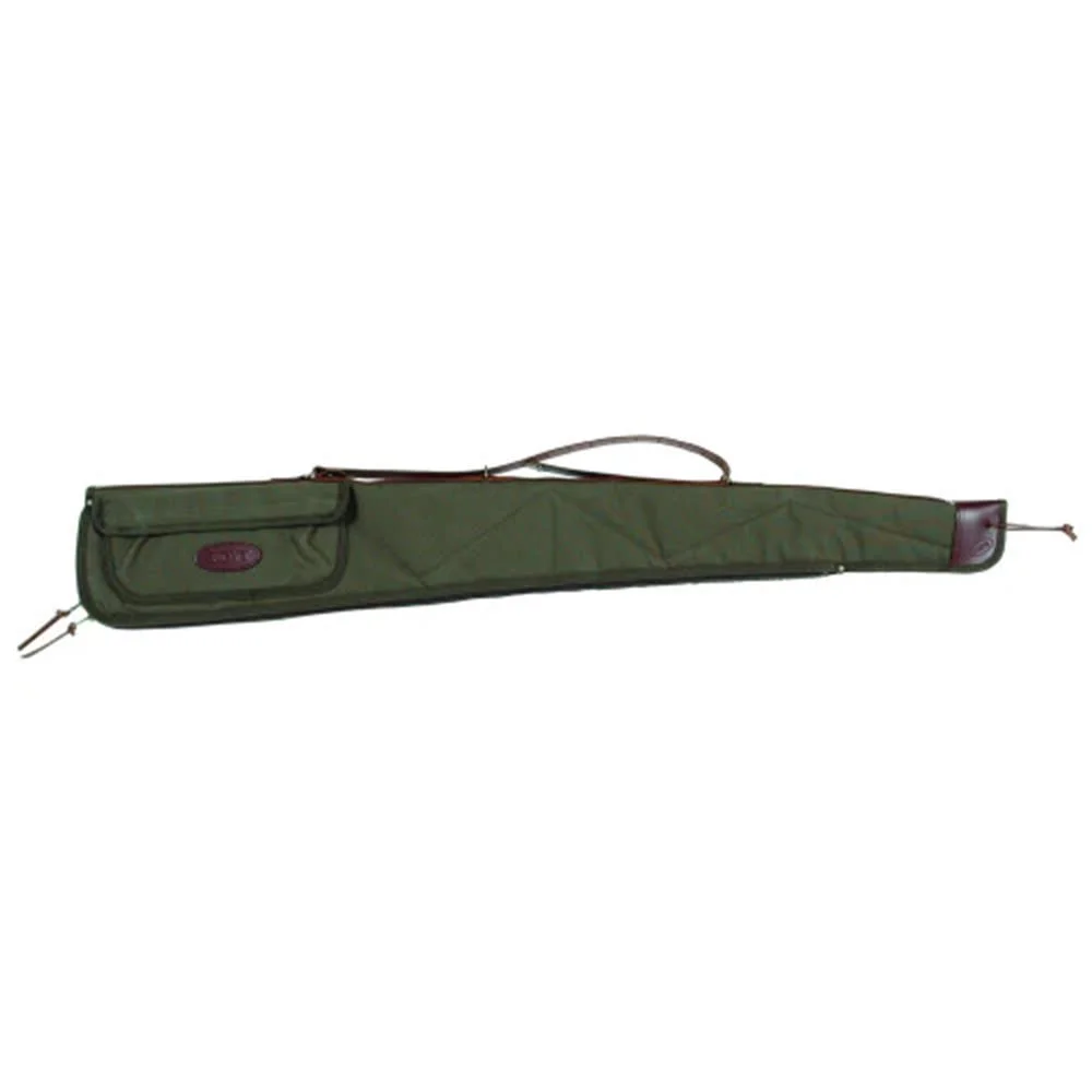 primary-1974 Boyt Signature Series Shotgun Case, olive drab side view with carry handle and zippered pocket