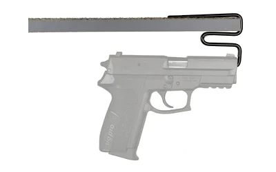 GSS BACK UNDER HANDGUN HANGERS 2PK black metal hanger shown above a gray handgun silhouette