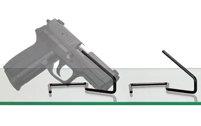 primary-19749 Gun Storage Solutions GSS KIKSTANDS 22CAL AND LARGER 10PK black wire stands with handgun displayed