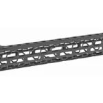 ODIN 15.5-inch MLOK O2 LT FREE FLT RAIL, black angled side view with top rail and cutouts