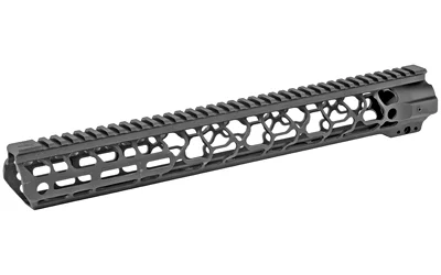 ODIN 15.5-inch MLOK RAGNA FOREND, black angled side view with top rail and open lattice sides