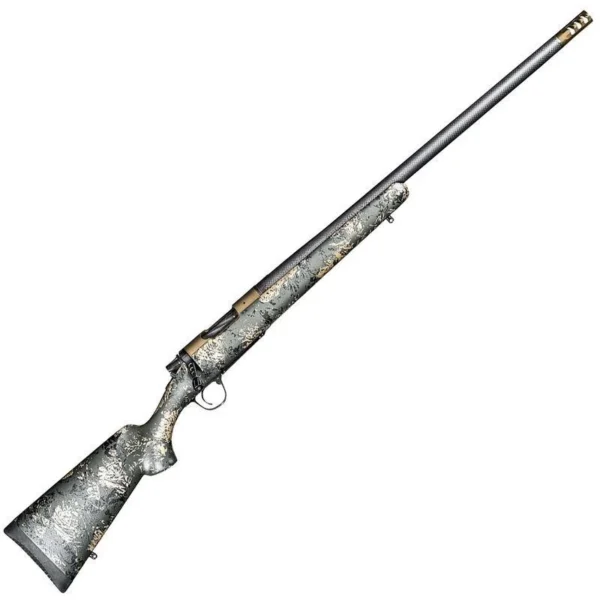 Christensen Arms Ridgeline FFT Rifle, right-side view with green, black and tan webbed stock