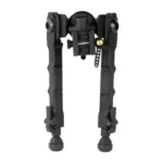 Accu-Tac PC-5 black bipod, front view with extended legs and rail mount