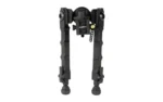 Accu-Tac PC-5 black bipod, front view with extended legs and rail mount