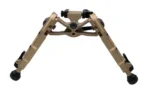 Accu-Tac WB-4 ARCA Bipod FDE front view with spread legs, mount and rubber feet