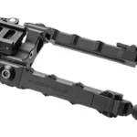 Accu-Tac HD-50 ARCA Spec QD Bipod black, angled top view with extended legs and rubber feet