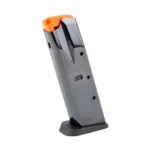 Grand Power MAGAZINE GPWR HANDGUN 9MM 10RD, black magazine angled front view with orange follower