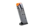 Grand Power MAGAZINE GPWR HANDGUN 9MM 10RD, black magazine angled front view with orange follower