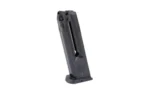 Grand Power K22 black magazine, angled side view with long witness slot and baseplate