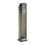 Grand Power Stribog translucent magazine, front view with black feed lips and baseplate