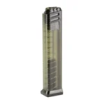 Grand Power Stribog translucent short magazine, front view with black feed lips and baseplate