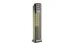Grand Power Stribog translucent short magazine, front view with black feed lips and baseplate