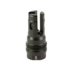 Rugged R3 M18X1.5 Flash Hider, black front-angled view with three open prongs