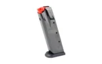 Grand Power Handgun Magazine, gray angled side view with orange follower and black baseplate