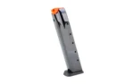 Grand Power Handgun Magazine, long gray angled side view with orange follower and black baseplate