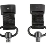 STICKY RIFLE SLING QD DONGLES two black webbing loops with metal rings and swivel studs