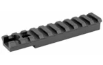 TPS Arms Long Scope Mount M6 in black, angled top view with slotted rail