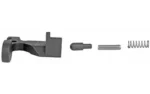 TPS AR-15 BOLT CATCH ASSEMBLY black bolt catch with pin, plunger and spring laid out