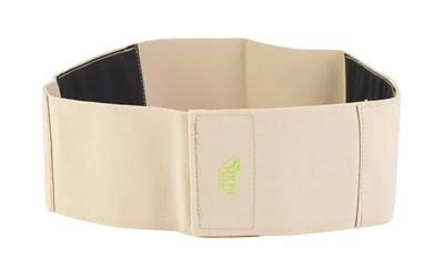 STICKY BELLY BAND XL tan wraparound band, front view with stitched panels and black lining