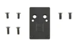 Calculated Kinetics CK CANIK METE/TTI TO RMR DT PLATE black plate with six screws, top view