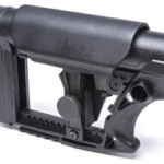 Luth-AR MBA-4 Carbine Stock Cheek Riser black, left-side view with raised cheek rest and open frame