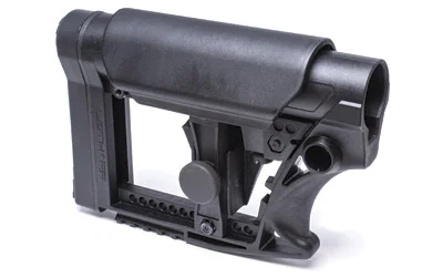 Luth-AR MBA-4 Carbine Stock Cheek Riser black, left-side view with raised cheek rest and open frame