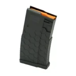 HEXMAG 10RD black magazine, angled front view with hex-patterned body and orange follower
