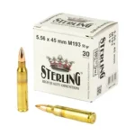 STERLING 5.56 M193 55GR FMJ 30/1500, white box with two brass cartridges