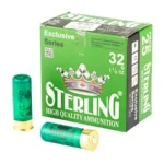 STERLING EXCLSV green box in three-quarter front view with two green shells