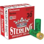 STERLING EXCLSV red box in three-quarter front view with two green shells