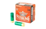 STERLING EXCLSV orange box in three-quarter front view with two green shells