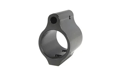 BOOTLEG LOW PROFILE AR15 GAS BLOCK black gas block, angled front view with circular opening