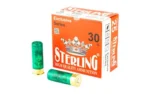 Sterling Exclusive Series orange ammunition box with two green shells, angled front view