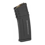 MAGPUL PMAG 30G, black, angled side view with curved body and textured panels