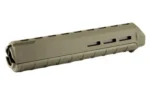 MAGPUL MOE M-LOK HANDGUARD, olive drab angled view with M-LOK slots and mounting hardware