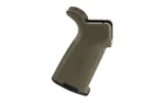 Magpul MOE Plus AR Grip, olive drab angled side view with textured grip and flared base