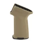 MAGPUL MOE AK+ GRIP AK-47/AK-74 FDE tan pistol grip, angled side view with black end caps