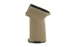 MAGPUL MOE AK+ GRIP AK-47/AK-74 FDE tan pistol grip, angled side view with black end caps