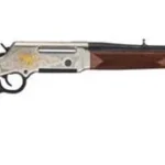 HENRY H14 LONG RNGR WILD rifle, right-side view with wood stock, silver receiver and black barrel