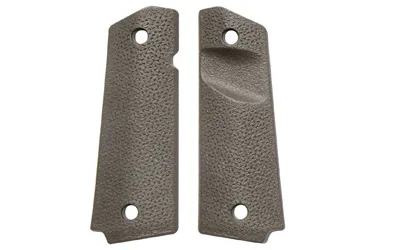 primary-20241 MAGPUL MOE 1911 GRIP PANELS ODG, front view of two textured panels with screw holes