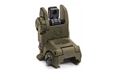 MAGPUL MBUS REAR FLIP SGHT GEN 2 OD green rear sight, front view in raised position