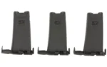 MAGPUL 5.56 Minus 10-Round Limiter, front view of three black magazine limiters