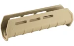 MAGPUL MOE M-LOK FOREND MOSS 590 tan angled side view with elongated slots and ribbed grip