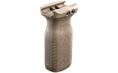 MAGPUL MOE RVG FDE tan vertical foregrip, angled front view with textured sides and ribbing