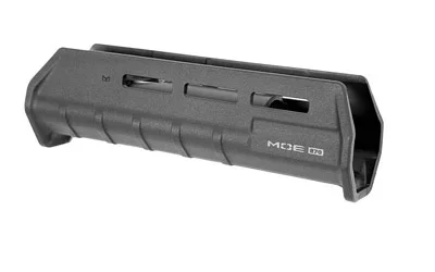 primary-20311 MAGPUL MOE M-LOK FOREND REM 870 black angled side view with ribbed grip and mounting slots