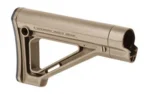 MAGPUL MOE Fixed Stock Mil-Spec FDE, left-side view with triangular support and rounded cheek rest